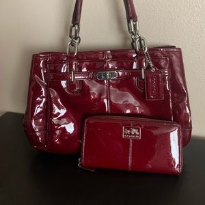Coach Red Patent Leather handbag + wallet